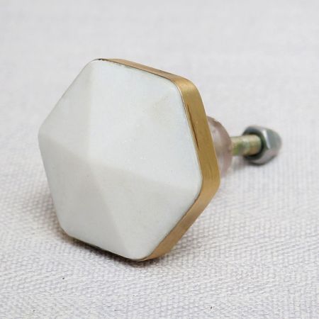 White Hexagon Stone Cabinet Brass Knobs 